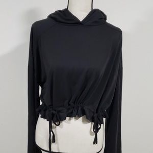 Zara Black Lightweight Cropped Drawstring Hoodie NWT